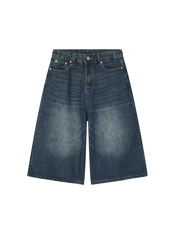 Jeansshorts im Streetstyle mit weitem Bein und geradem Bein-4