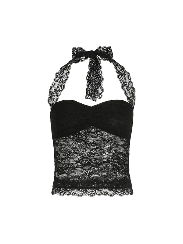 Tanktop aus Spitze mit Bindeband-4