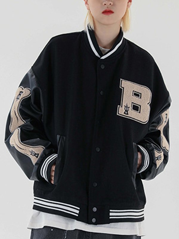 Herren Frottee bestickte Collegejacke-4