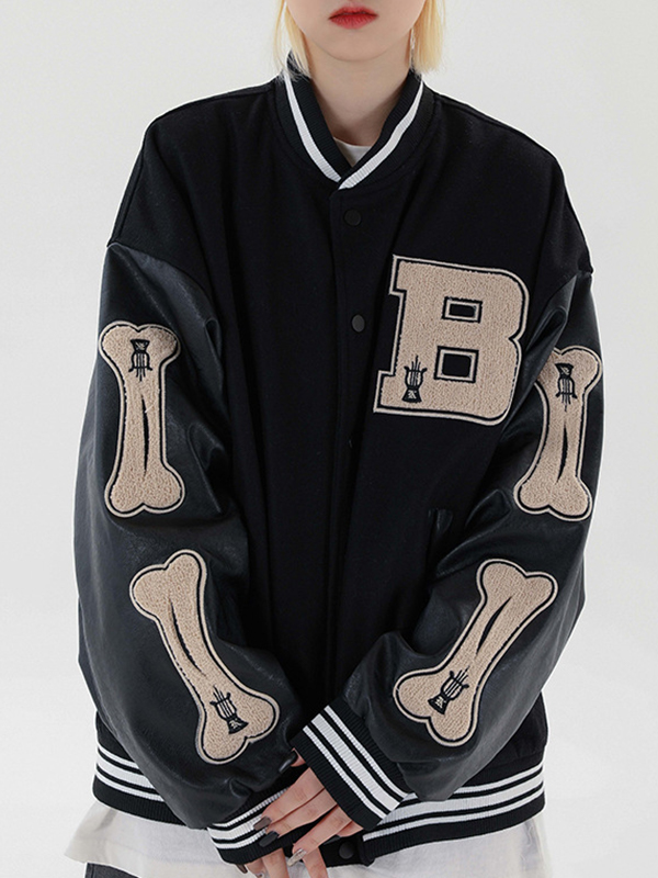 Herren Frottee bestickte Collegejacke-5