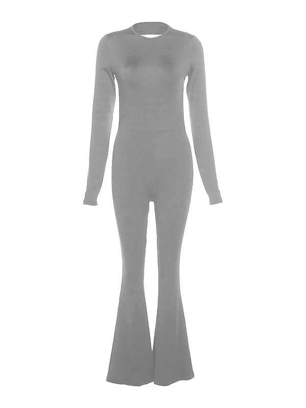 Rückenfreier Langarm-Jumpsuit mit ausgestelltem Bein-3