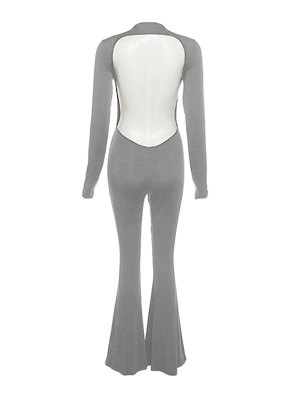 Rückenfreier Langarm-Jumpsuit mit ausgestelltem Bein-4
