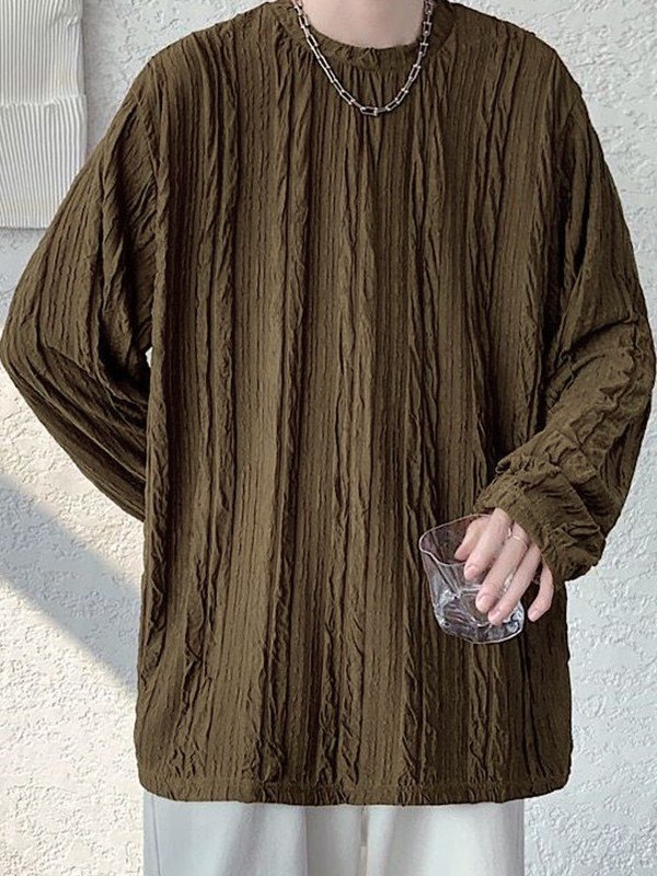 Langarm-T-Shirt mit gekrepptem Rundhalsausschnitt für Herren-1