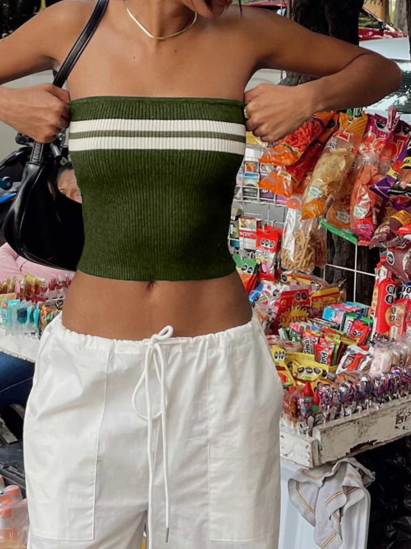 Gestricktes, gestreiftes Bandeau-Crop-Top-1