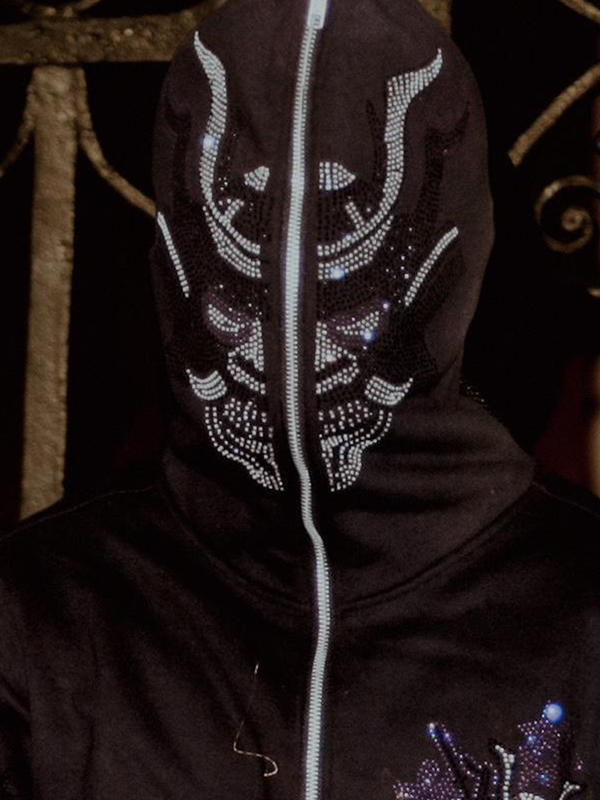 Übergroßer Herren-Hoodie mit Strass-Print-1