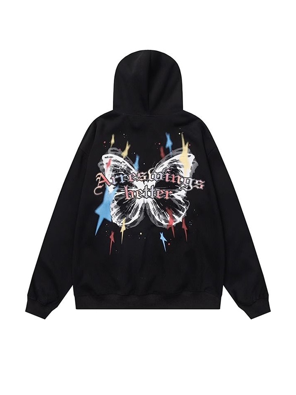 Übergroßer Street-Hoodie für Herren mit buntem Stern-Schmetterlings-Aufdruck-2