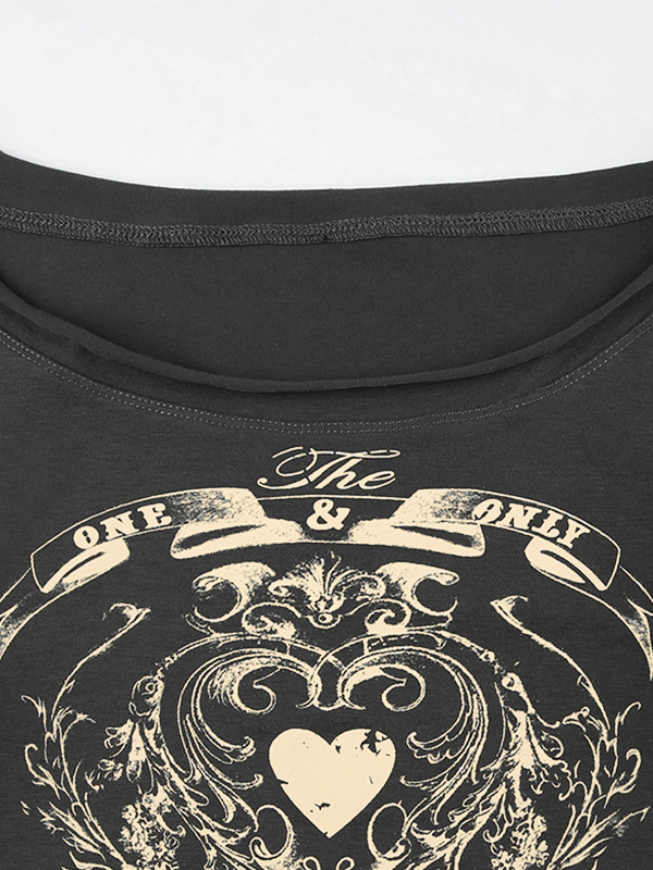 Schulterfreies Langarm-T-Shirt mit Vintage-Herz-Print-4