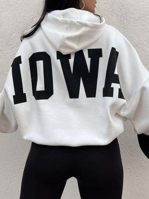 Kurzer, übergroßer Kapuzenpullover mit Buchstaben-Print-1
