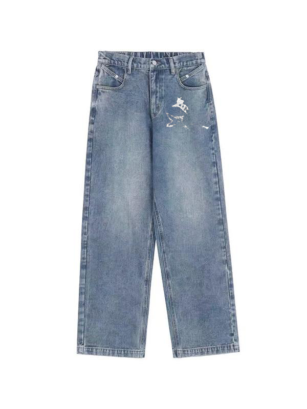 Boyfriendjeans mit Vintage-Gitarre und weitem Bein-1