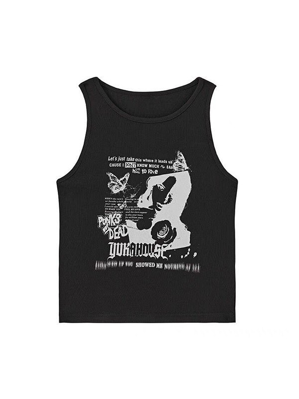 Gothic Punk bedrucktes Ripp-Crop-Tanktop-2