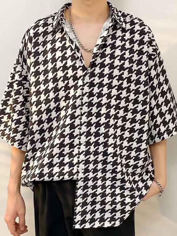 Hahnentritt-Button-Down-Hemd für Herren-1