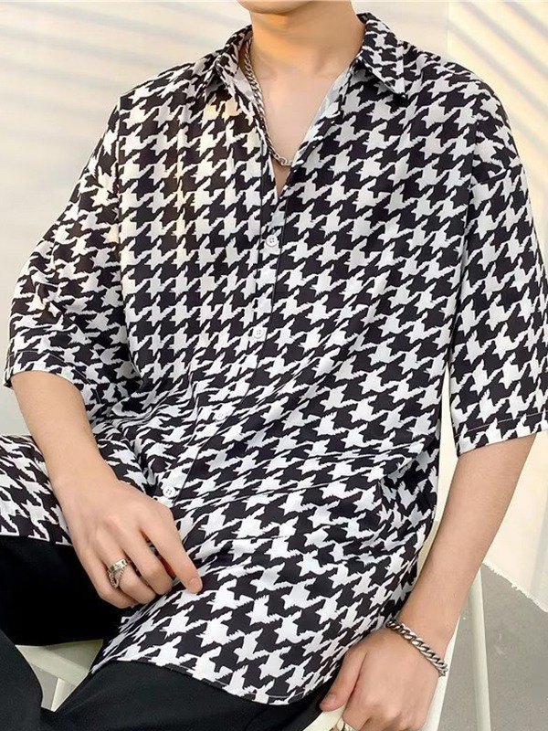 Hahnentritt-Button-Down-Hemd für Herren-3