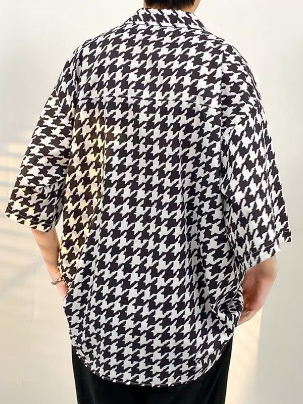 Hahnentritt-Button-Down-Hemd für Herren-4