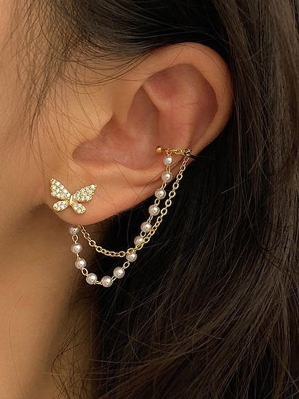 Faux-Perlen-Quasten-Strass-Schmetterlings-Ohrring-1