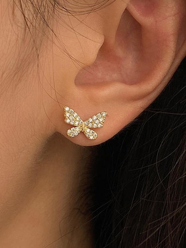 Faux-Perlen-Quasten-Strass-Schmetterlings-Ohrring-3