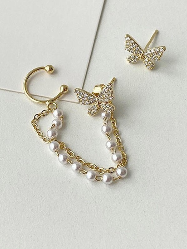 Faux-Perlen-Quasten-Strass-Schmetterlings-Ohrring-5
