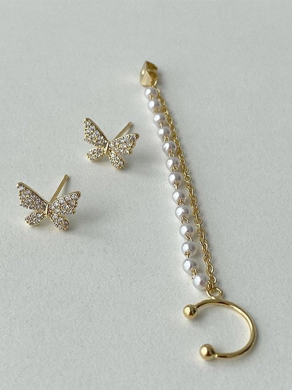 Faux-Perlen-Quasten-Strass-Schmetterlings-Ohrring-6