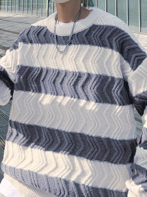 Strukturierter gestreifter Pullover für Herren-3
