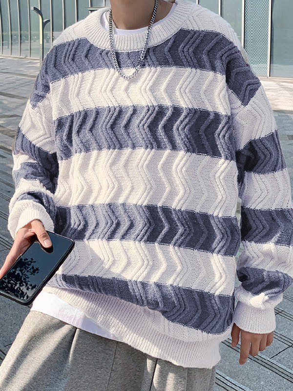 Strukturierter gestreifter Pullover für Herren-2
