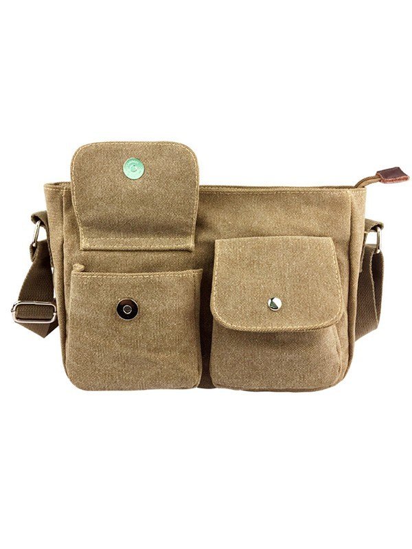 Canvas Khaki Cartoon Umhängetasche-1
