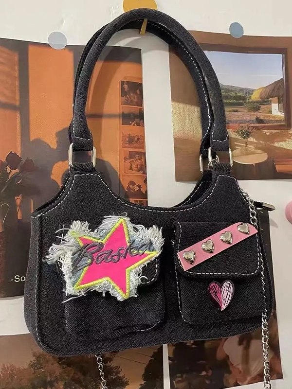 Star Patch Y2K Denim-Umhängetasche-1