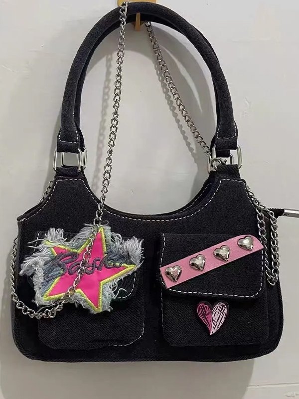 Star Patch Y2K Denim-Umhängetasche-2