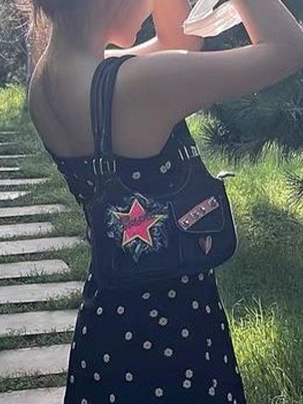 Star Patch Y2K Denim-Umhängetasche-4