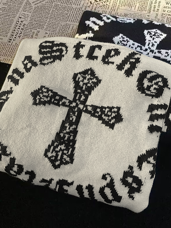 Übergroßer Herrenpullover mit Vintage-Kreuzbuchstaben-Print-4