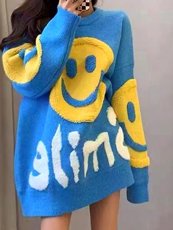 Dicker, lockerer Pullover mit Smile-Print-2