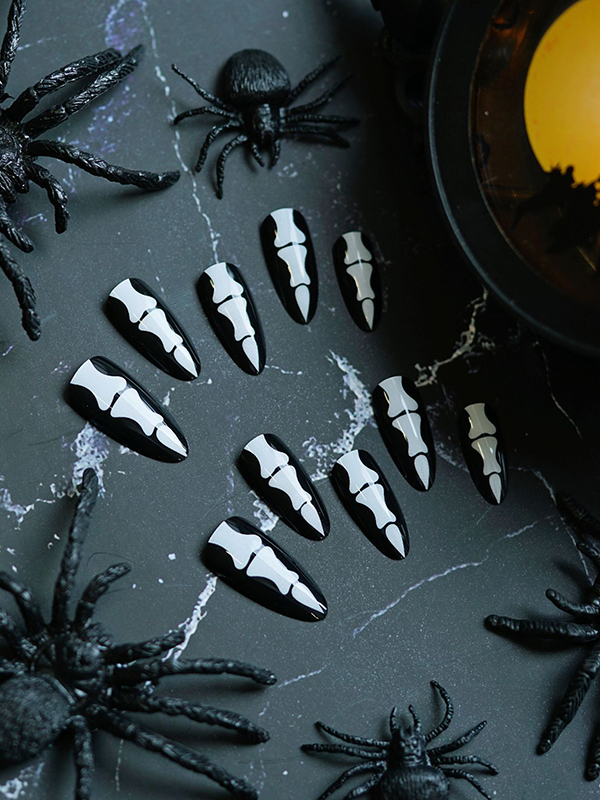 24 Stück Halloween Knuckle Muster Press On Nails-1