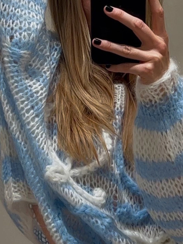 Gestreifter, gehäkelter Baggy-Pullover-1