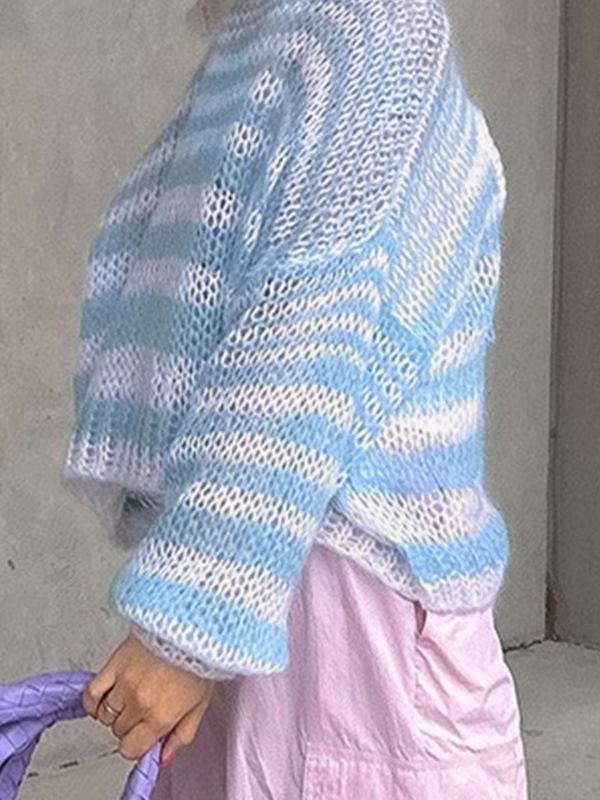 Gestreifter, gehäkelter Baggy-Pullover-4