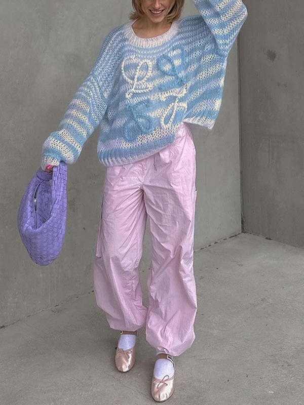 Gestreifter, gehäkelter Baggy-Pullover-3